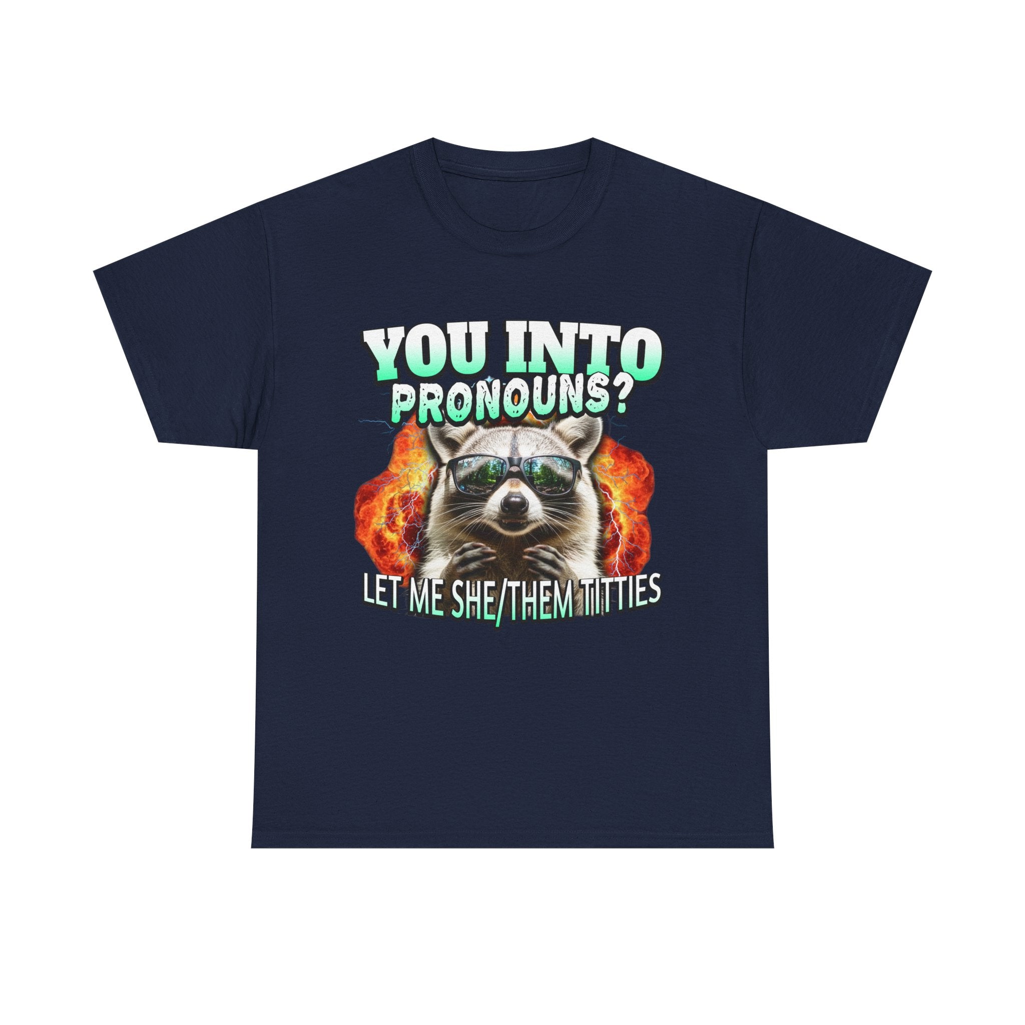 LET ME SHE/THEM TITTIES RACCOON PRONOUNS SHIRT